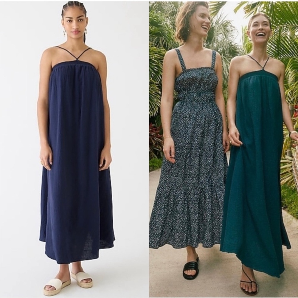 J. Crew Halter Maxi Dress In Soft Gauze Navy Blue 100% Cotton - XS